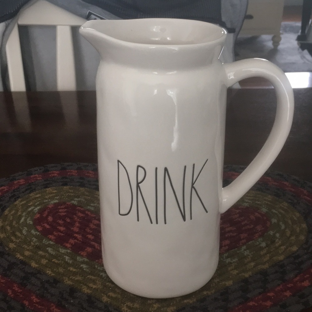Rae Dunn White Ceramic Pitcher with 'DRINK' Lettering